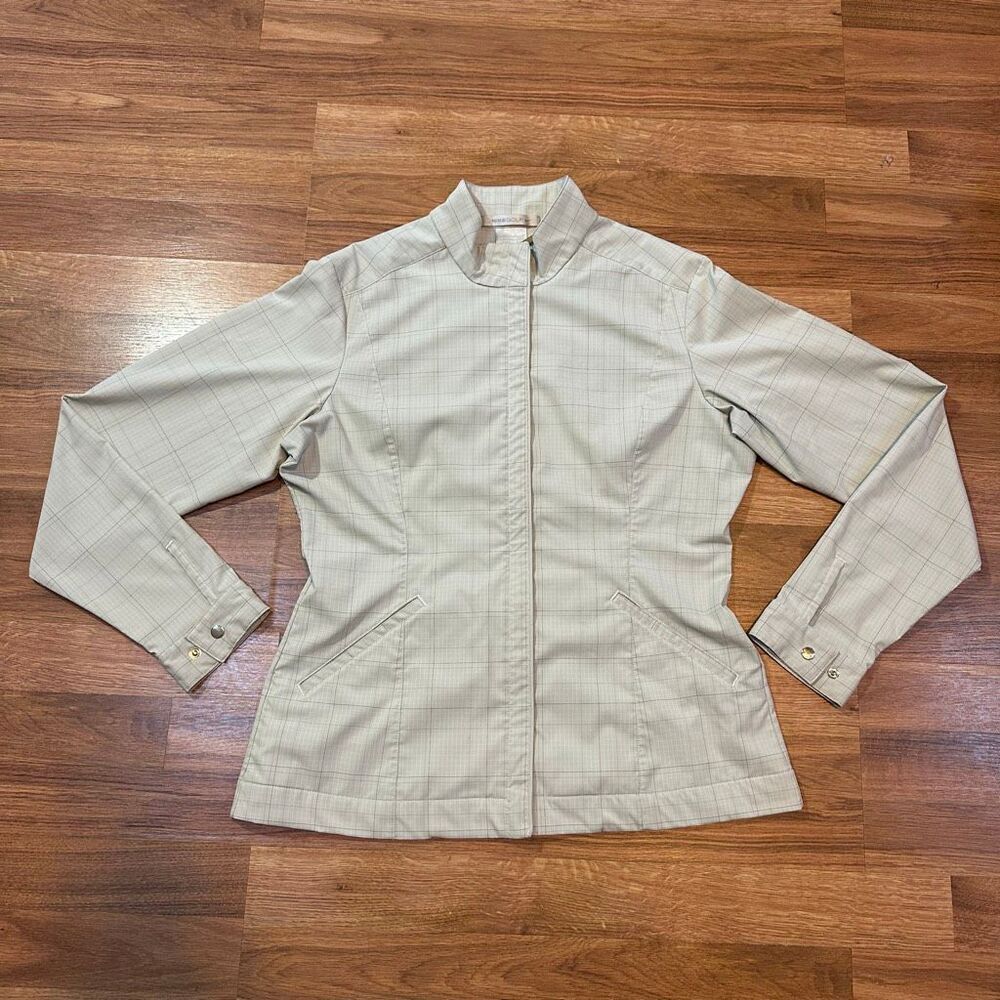 Nike Fit Dry Golf Jacket Cream Plaid | Women Size Medium